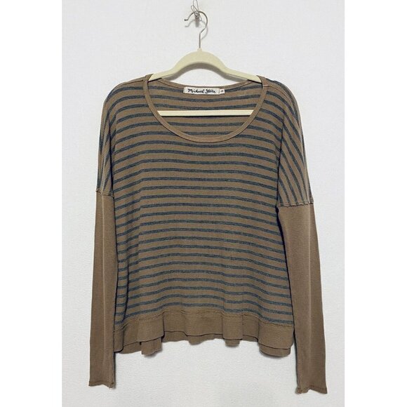 Michael Stars Womens One Size Striped Pullover Thermal Top Brown Gray Boho - Picture 1 of 7